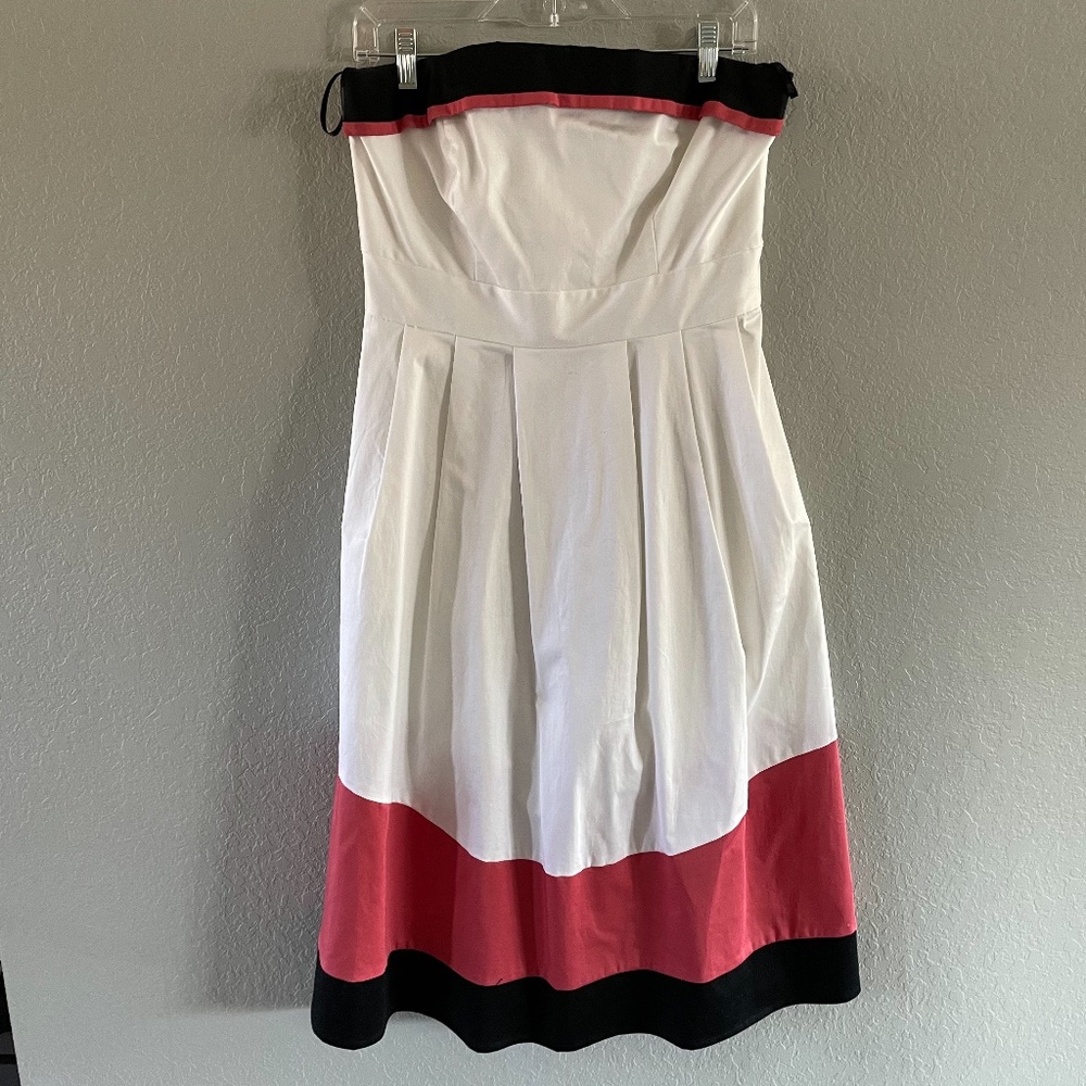 White black pink strapless cocktail dress